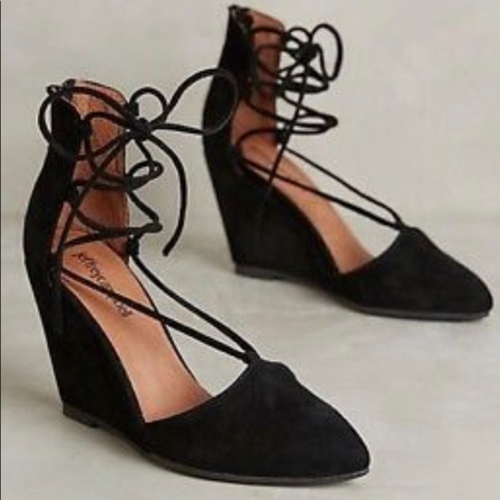 Anthropologie Jeffrey Campbell Ouverte Wedges Size 8 Black Suede